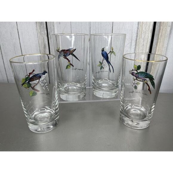Vintage Set of 4 Hand Painted Bird Tumblers Drinking Glasses - Picture 4 of 7
